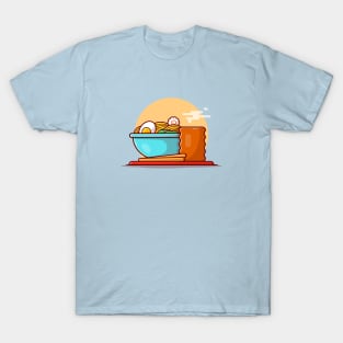 Ramen Bowl Noodle with Egg Boiled Cartoon Vector Icon Illustration T-Shirt